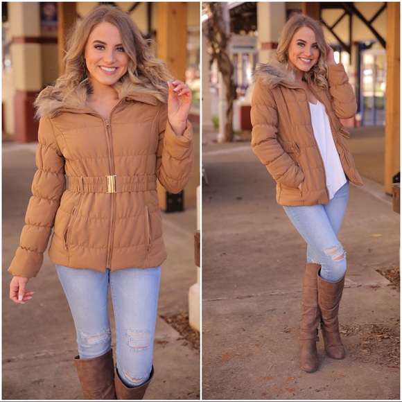 Infinity Raine Jackets & Blazers - ✨LAST ONE✨Camel Faux Fur Collared Belted Jacket